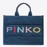 Borsa Shopper Denim Logo Paillettes
